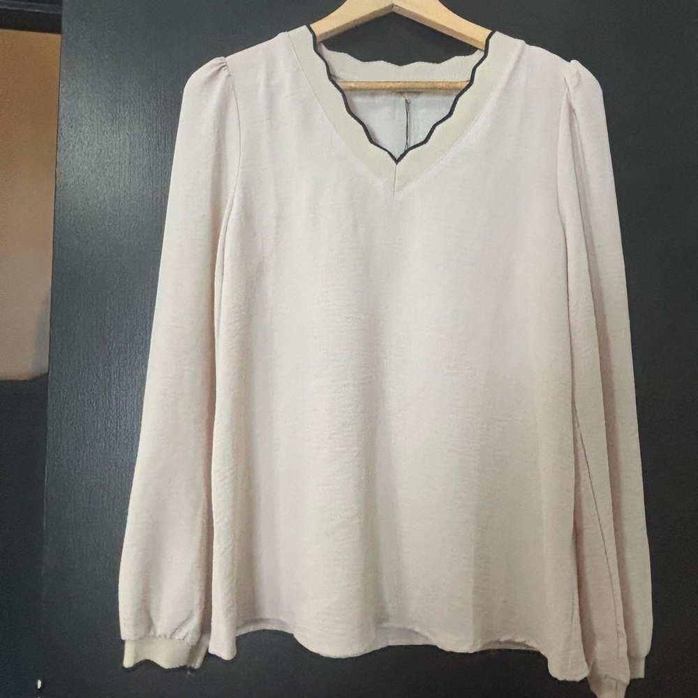 Elegant Cream V-Neck Women's Top